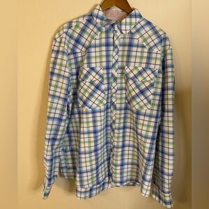 Tomsware checkered plaid long sleeve button up shirt blue green white SZ 2XL